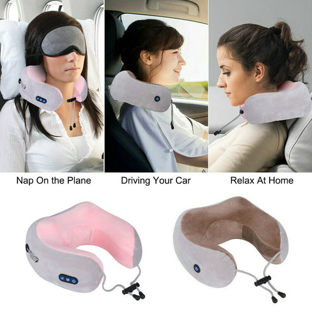 Office and Driving Cervical Pain Relief Muscle Neck Massage Travel Pillow Home U-Shape Neck Vertebrae Therapeutic Memory Foam Massager Shoulder Wireless Velvet Massage Relaxer for Airplane 